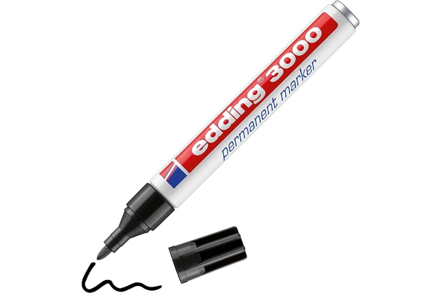 edding 3000 marcador permanente - negro - 1 rotulador - punta redonda 1,5-3 mm - indeleble de secado rápido - resistente al a