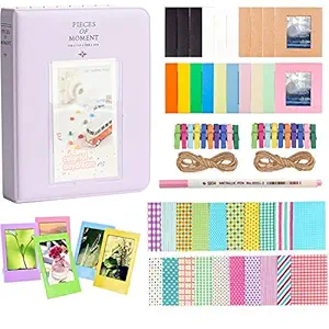Anter Photo Album Accessories Compatible for Fujifilm Instax Mini Camera, HP Sprocket, Polaroid Zip, Snap, Snap Touch Printer Films with Film Stickers, Album & Frame - 64 Pocket,Lilac Purple