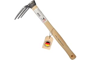 SHW-FIRE Hacke: azada de jardín de 3 dientes con mango de madera de fresno, 40 cm, forjada de alta calidad