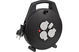 Brennenstuhl Vario-Line enrollacables doméstico con 3 enchufes y carga USB para interiores (cable de 10 m, alargador enrollable, función de carga USB) negro