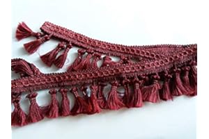 LUSHFABRIC Fringe Tassel Trim, Bobble Ribbon, Tape with Tassels for curtains fabric craft - 16 colours, any length (sold by the metre) (BURGUNDY RED)