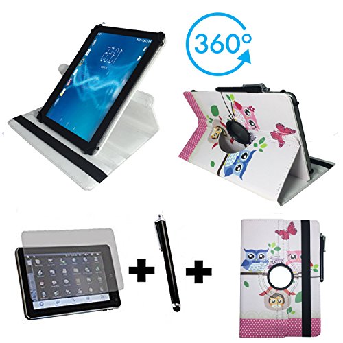 3er Starter Set für Vodafone Tab prime 7 Tablet PC Tasche + Stylus Pen + Schutzfolie - 10.1 Zoll Baby Eulen 360_