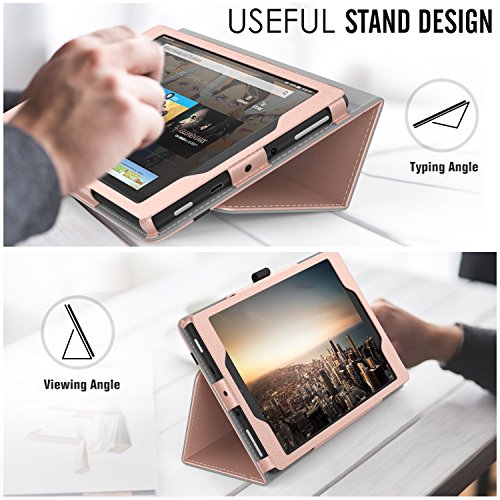 MoKo Hülle für All-New Amazon Fire HD 8 Tablet (7th Generation – 2017 Modell) – Kunstleder Ständer Schutzhülle Smart Cover mit Stift-Schleife für das neue Fire HD 8, Rose Gold - 5
