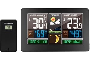VONIVI Funk Wetterstation mit Farbdisplay mit Außensensor DCF Empfangssignal Funkuhr Innen und Außentemperatur