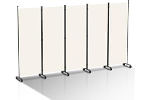 Vigevee Paravent - Divisorio pieghevole indipendente, per paravento su rotelle, 5 pezzi, 284 x 181 cm, paravento per uffici, balconi, beige