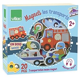 Vilac – Magnets Les transports – Découvrir l’univers des transports – Jouet éducatif pour Enfant – 20 pièces aimantés – Amusant – Découvre la face collante – A partir de 2 Ans – 8028, 30 x 30 x 30 cm