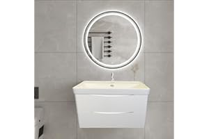 DIRTY PRO TOOLS Bathroom Vanity Unit with Ceramic Basin Fully Assembled High Gloss White Cloakroom Sink Unit Wall Hung Two Soft Close Drawers (800mm)