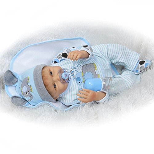 NPK NEW 22'' 55CM Silicone Lifelike Reborn Baby Doll Newborn Boy Dolls Cute Smiling Baby Gift Free Magnet Pacifier Dummy