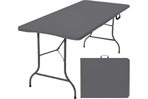 Rainberg 6ft Heavy Duty Folding Table, Tabletop & Sturdy Metal Frame, Foldable Table with Handle, Waterproof, Portable, & Easy Assembly, Ideal for Parties, BBQ, Camping, Beach, Indoor & Outdoor Use