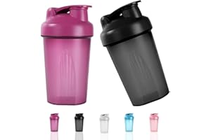 Fefod Protein Shaker, 400ml Botella Mezcladora de Batidos de Proteínas, Taza para Batidos de Proteínas para Fitness, Proteína Shaker a Prueba de Fugas con Bola Mezcladora, Negro + Morado