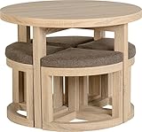Singende StowAway Seconique Cambourne Stowaway Esstisch mit 4 braun Leinen Hocker - Sonoma Eiche Effekt/braun Leinen Fleck