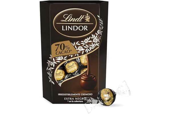 Lindt bombones LINDOR CORNET chocolate negro al 70% de cacao, delicioso bombón con interior de chocolate cremoso, 200 g, aproximadamente 16 bombones