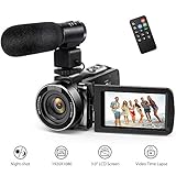  Andoer Caméscope Numerique 4K Vision Nocturne Infrarouge Full HD 24FPS, 48MP Appareil Photo Caméra Vidéo Numérique Ecran IPS 3.0 Pouces 16X Zoom (1080P+Microphone)