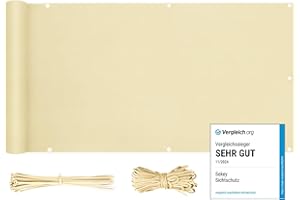Sekey Brise-Vue pour Balcon Couverture de confidentialité Écran Polyster Vent Protection UV Opaque Résistant aux Intempéries, avec Attaches de câble et Cordons Beige 0.9×6m