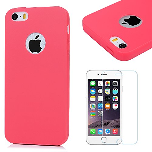 Funda iPhone SE  iPhone 5S Carcasa Silicona Gel Mate   Vidrio Templado Protector de Pantalla - Mavis s Diary Case Ultra Delgado TPU Goma Flexible Cover para iPhone 5 5S SE - rojo