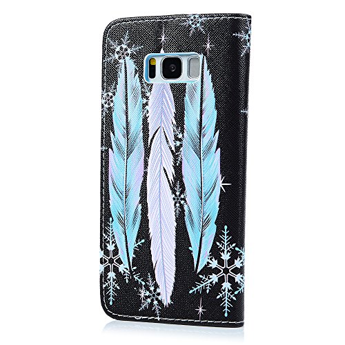 Badalink Case für Samsung Galaxy +S8 (S8 Plus) PU Leder (TPU innere Schicht) Tasche Flipcase Gemalt Bunte Muster Design Schutzhülle mit Kreditkarteninhaber Kippständer Magnet-Schloss Handyhülle +Mehrfunktional Feder und Schneeflocken - 4