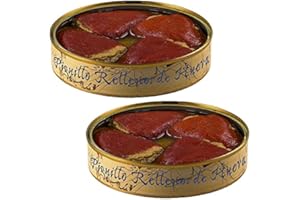 MOMENTOS SANTIAMEN Conserva de Pimientos de Piquillo Rellenos de Huevas de Atun - Lata de 280 g - Conservas el Ronqueo (Pack de 2 latas)