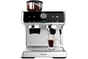 Cecotec Cafetera Express con Brazo con Doble Salida Power Espresso 20 Bares Barista Cream, 1550 W, Depósito de Café en Grano 250g, Molinillo 30 Niveles, Thermoblock, Depósito Agua 2.5 L, Acero Negro