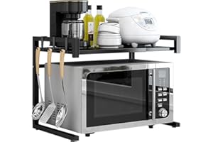 ‎NETEL NETEL Erweiterbares Mikrowellen Regal 2-stufiges Mikrowellenständer Mikrowellenhalter Organizer küchenregal stehend für arbeitsplatte Bäckerregale mit Haken, Schwarz, C Type, 40 × 32 × 43.5cm