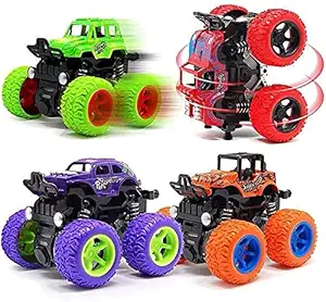 Sanghariyat Big Size Monster Truck Friction Powered Cars Toys, 360 Degree Stunt 4wd Cars Push go Truck for Toddlers Kids Gift ( Pack of 2 Car ) ( Multi-Color )