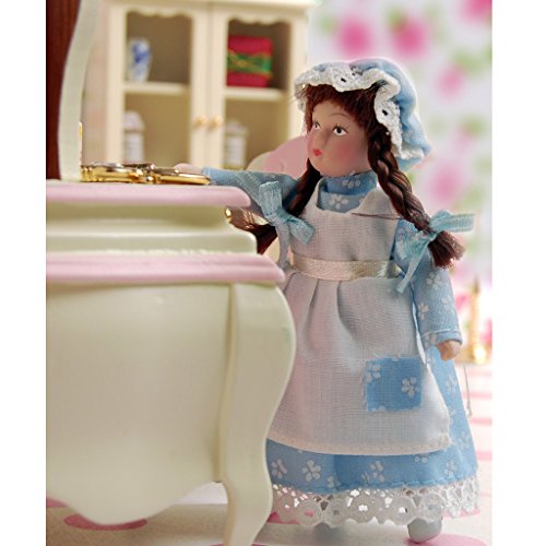 1:12 Puppenhaus Miniatur Blau Servent Girl Puppen blau Kleid Dekoration - 9