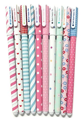 Hangqiao Gel Ink Pens Colorful Roller Ball Pens Cute Korean Cartoon Pin Pens Kawaii Stationery For Kids Girls Children Students Teens, 10 Colors (Colorful Style)