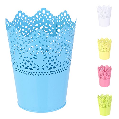 Metall Schneiden Pflanze Vase Topf Stift Make-up Bürstenhalter Schreibtisch Ordentlich Organizer Veranstalter Aufbewahrungskorb – Weiss - 2