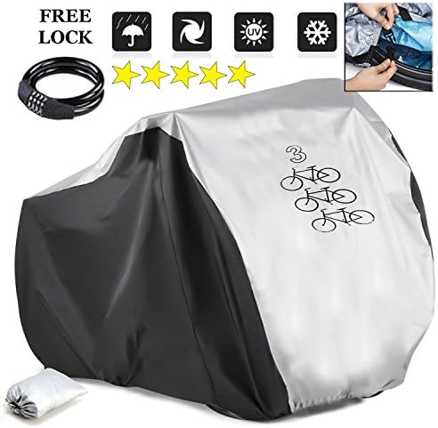 Bike Cover, Bicycle Covers January Sales Waterproof FREE Lock Outdoor Storage 1,2 or 3 bikes Cycling 190T For Mountain Bike/Motorbike With Lock-holes,Storage Bag Durable Premium Quality