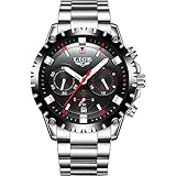 SEnjoyy Herren Armbanduhr Edelstahl Metallarmband Analoge Quarzuhr mit Chronograph Sport Multifunktions Wasserdicht Datum Kalender Uhr