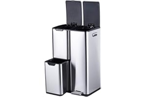 Bayt Pattumiera da 60 l, in acciaio inox, a 3 scomparti, pattumiera a pedale, pattumiera (argento)