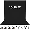 3 x 3 M / 10 x10 FT Black Backdrop, Vevelux 100% Polyester Photography Background with 4 Spring Clamps & 4 Anti-Wrinkle Backdrop Clips Foldable Washable Backdrop for Studio Photo Video Shooting