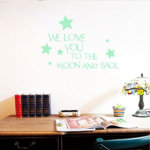 Extsud Wandsticker Leuchtaufkleber Leuchtsticker ‚We love you to the moon and back‘ fluoreszierend Wandaufkleber Hausdekoration für Schlafzimmer Wohnzimmer Kinderzimmer Valentinstag Geschenk - 3
