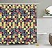 Produktbild HOJJP Retro Shower Curtain, Pastel Color Circular Shapes in Squares Mosaic Pattern Modern Geometric Illustration, Fabric Bathroom Decor Set with Hooks, 60W X 72L Inchecolor