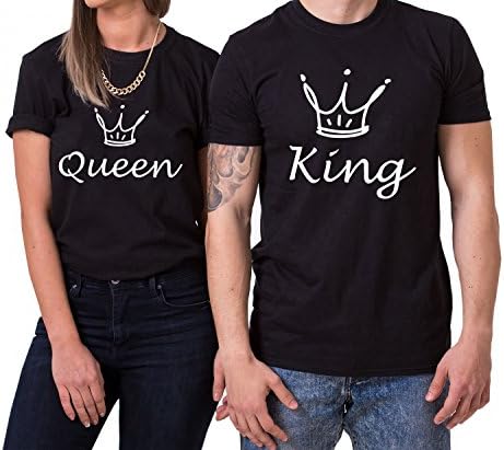 SambosaFun King Queen Partnerlook Couple T-Shirt Set Sweet for Couples as Gifts