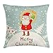 Produktbild VVIANS Santa Throw Pillow Cushion Cover, Merry Christmas Theme Cute Santa with a Sack of Presents on Forest and Snowflakes, Decorative Square Accent Pillow Case, 18 X 18 inches, Multicolor