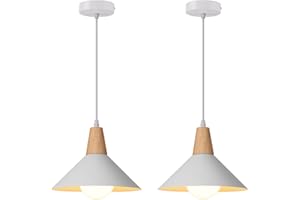 AWEKLIY Lampy wiszące Led Retro Lampa wisząca Nowoczesny styl Drop Hat Lampa sufitowa E27 Lampa wisząca z drewna metalowego do sypialni jadalnia Kuchnia Pokój dzienny, Ø 25CM, zestaw 2 sztuk (Biały)