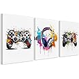 Kepuarm 3 Pcs 16" x12'' Framed Gaming Room Decor Canvas Wall Art Video Game Art Prints, Gaming Theme Watercolor Posters Prints for Boys Kids Teen Game Room Bedroom Playroom Wall Decor (12x16inch)