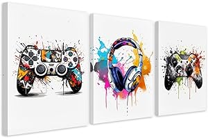 Kepuarm 3 Pcs 16" x12'' Framed Gaming Room Decor Canvas Wall Art Video Game Art Prints, Gaming Theme Watercolor Posters Prints for Boys Kids Teen Game Room Bedroom Playroom Wall Decor (12x16inch)