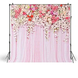 HUA Backdrop Pink Flowers Photography Background Studio Prop, 5x5 ft