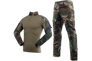 Airsoft Camouflage Suit Men's Paintball Combat Shirt Tactical Trousers Long Sleeve with 1/4 Zip Military Suit Outdoor Camouflage Hunting Clothing BDU