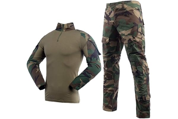 YUSHOW Tenue Airsoft Chemise de Paintball Pantalon Militaire Manches Longues 1/4 Zip Camouflage Uniform Chasse Escalade BDU
