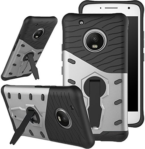 MOTO G5 PLUS Armor Case Cover High Quality REXANG [Ultra Armor] Ough Durable Survivor ,Hard Rugged Shock Proof Heavy Duty,Best Heavy Duty Dual Layer Tough Cover With Stand For MOTO G5 (MOTO G5 PLUS, Silver)