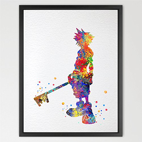 Dignovel Studios A4 Kingdom Hearts Sora watercolour Art Print Wall Art Hanging Home Decor Boys Girls Room Art Motivational Inspirational Print playroom decor N025-Unframed