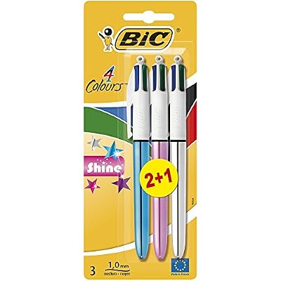 Bic 4 Colours Shine Lot de 2 plus 1 gratuit stylos bille - Couleurs aléatoires