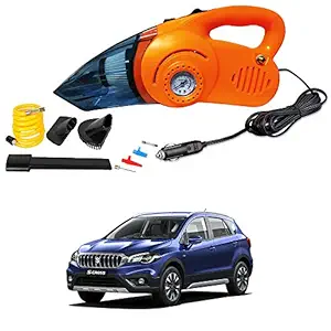 Oshotto 2 in 1 Car Vacuum Cleaner Cum Tyre inflator/Air Compressor for Maruti Suzuki S-Cross (Orange)