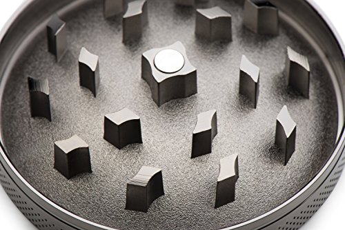 ATA® Premium Aluminium Pollen Grinder Crusher für getrocknete Tabak, Herb, Kräuter, Gewürze, Ø63mm, 4-teiliges Set mit Mini-Scraper, Silber - 3