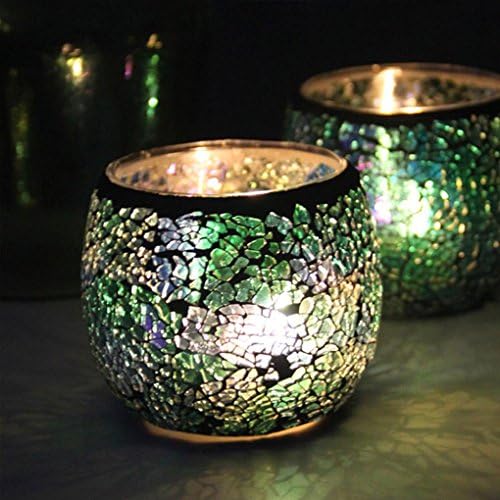 Falaiduo Romantic Mosaic Glass Candlestick Wedding Ornaments Props Gifts Home decoration (Green)