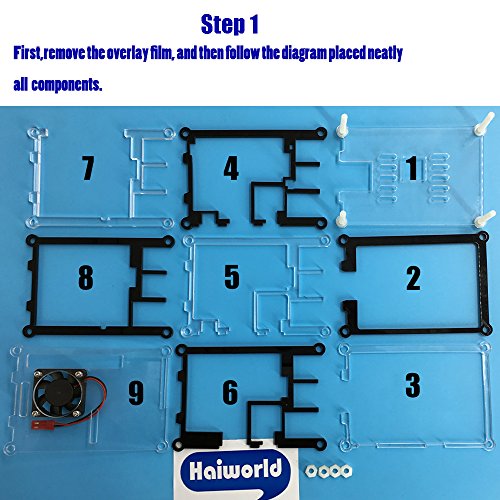 Haiworld 4 in 1 Profi-Kit für Raspberry & Himbeere Pi 3 2 und B +, Blau 9 Scheiben Schutzhülle hülle + 5V 2,5A Netzteil + Kühlung Lüfter + Kühlkörper - 3