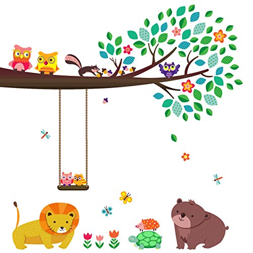 Preisvergleich Produktbild Decowall DW-1410 Groß Eulen Zweig Waldtiere TiereWandtattoo Wandsticker Wandaufkleber Wanddeko für Wohnzimmer Schlafzimmer Kinderzimmer