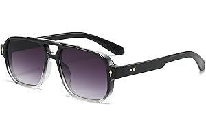 YAMEIZE Occhiali da Sole Retrò Pilot a Doppio Ponte - Rettangolari per Donna e Uomo Stile Classico Quadrato Vintage Occhiali da Protezione UV400 Guida all'aperto